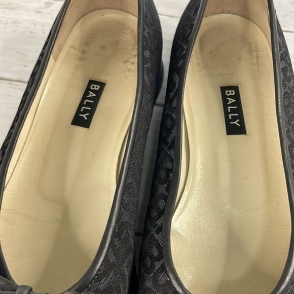 Bally Takawa Black Fabric Logo Pattern Bow Square Toe Flat - Picture 12 of 14
